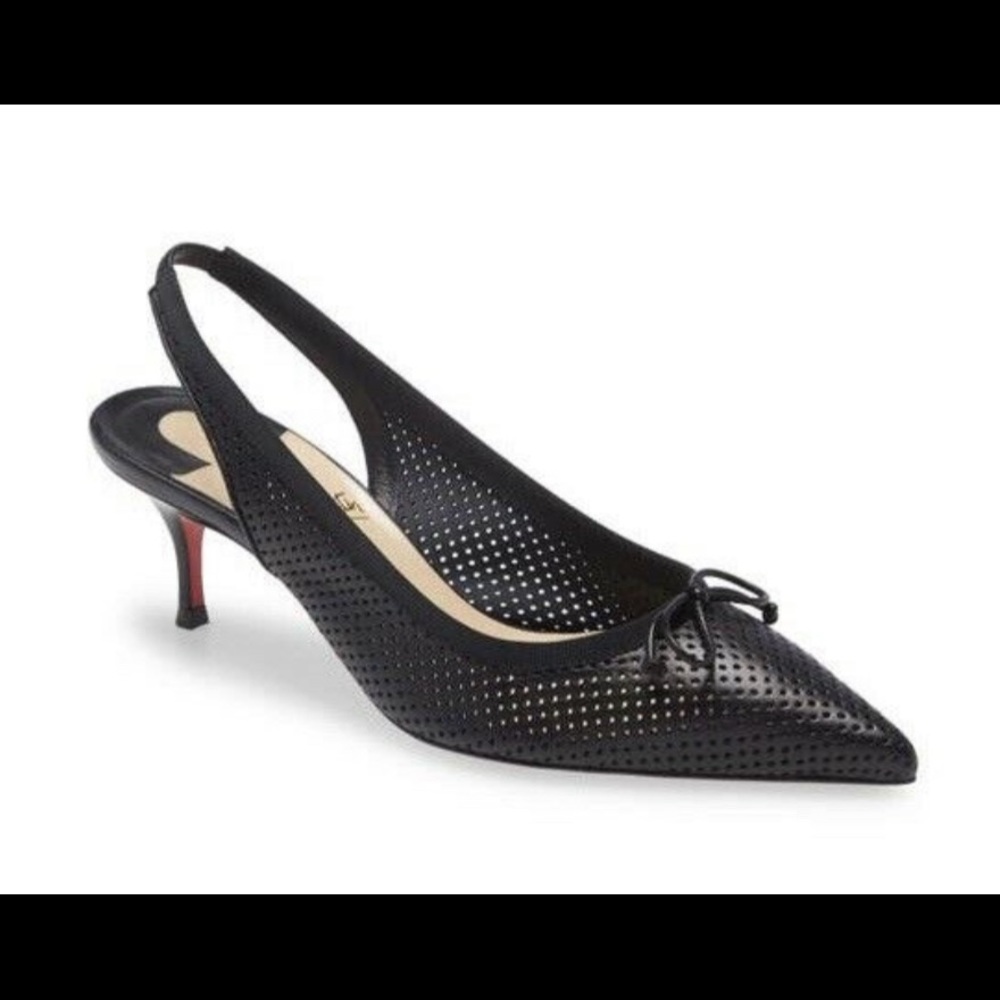 Louboutin perforated sling back kitten heels size 7 or size 8